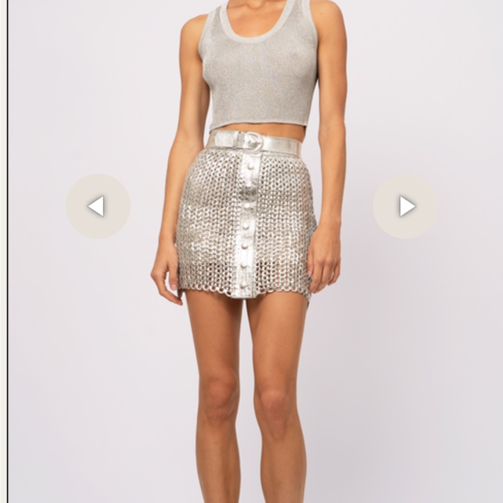 Silver leather skirt